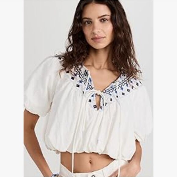NWT Free People Joni Embroidered Crop Top in Ivory Size Small - Picture 11 of 11